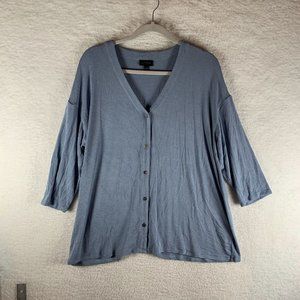J. Jill Sweater Women Large Blue Stretch V-Neck Classic 3/4 Sleeve Cardigan 7860